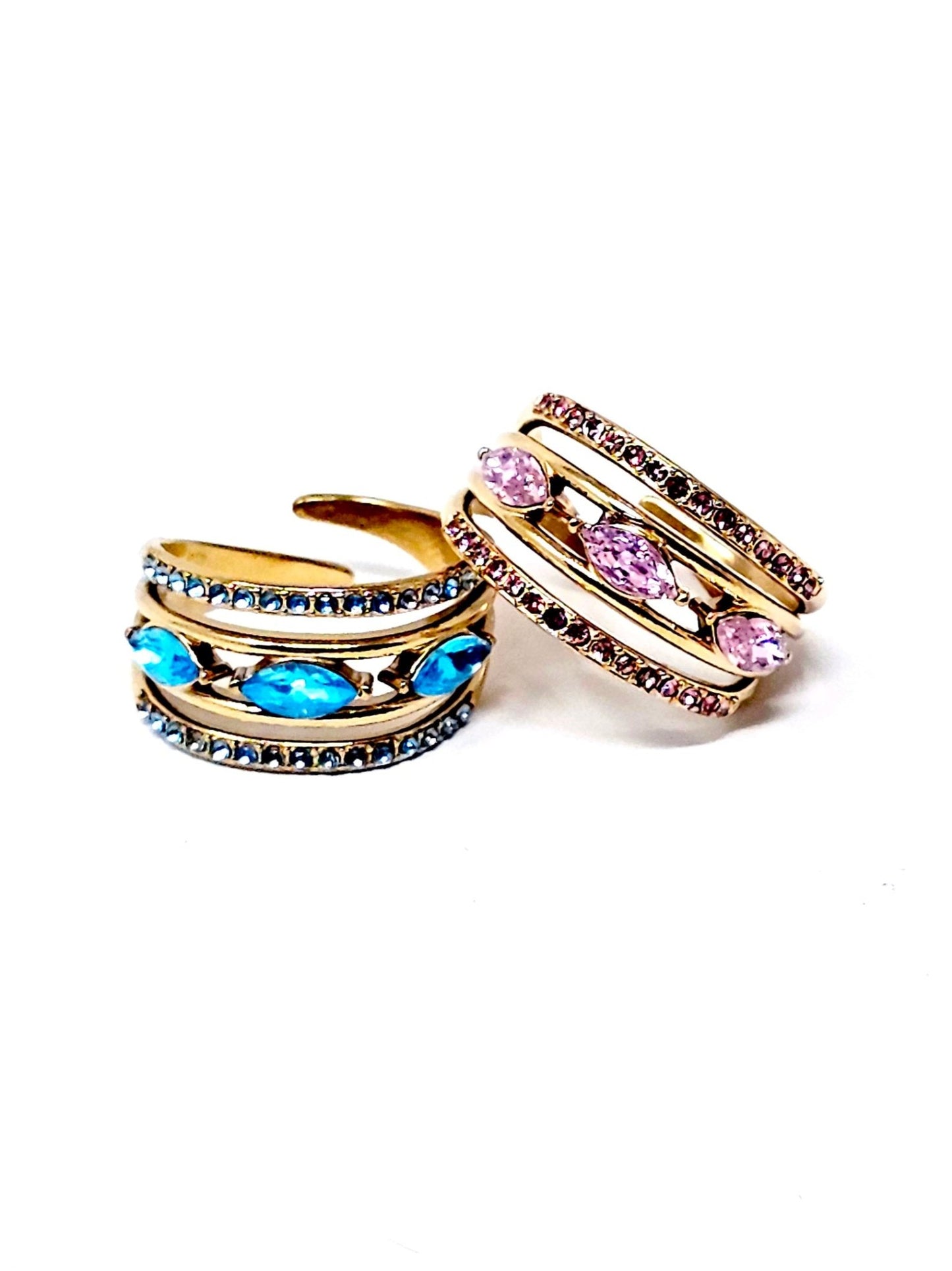 Anello Regolabile "Jasmine" Gold con Pietre Color Quarzo Rosa o Acquamarina - 333HOPE333