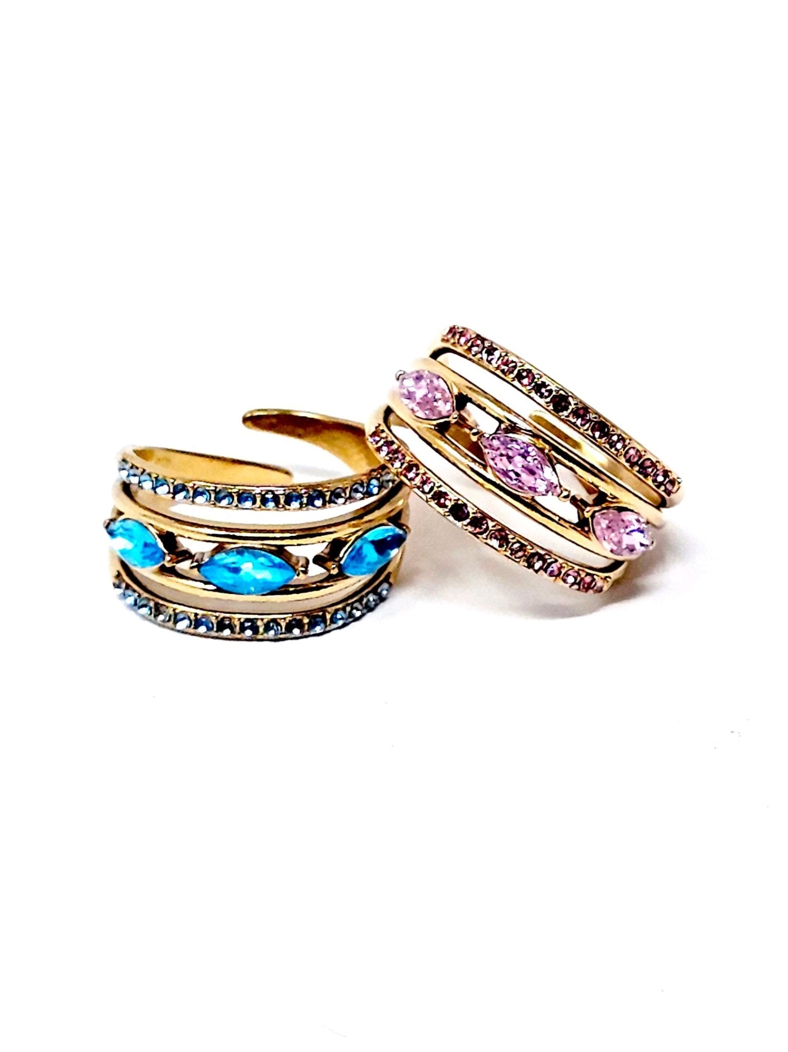 Anello Regolabile "Jasmine" Gold con Pietre Color Quarzo Rosa o Acquamarina - 333HOPE333