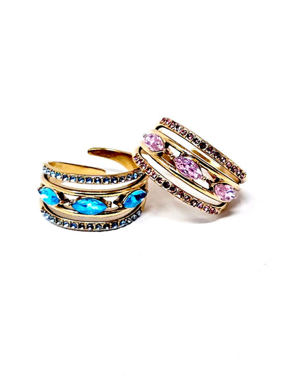 Anello Regolabile "Jasmine" Gold con Pietre Color Quarzo Rosa o Acquamarina - 333HOPE333