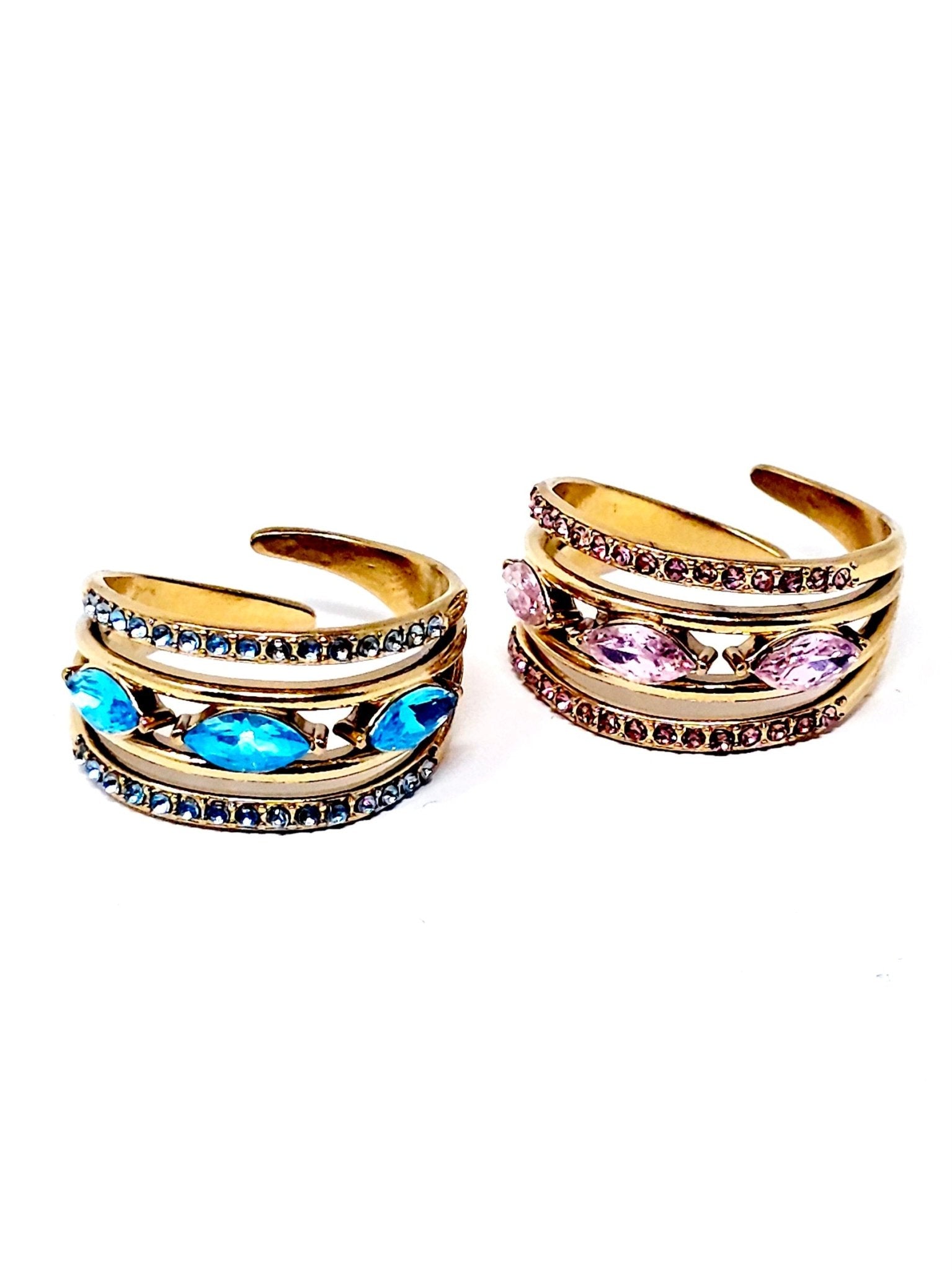 Anello Regolabile "Jasmine" Gold con Pietre Color Quarzo Rosa o Acquamarina - 333HOPE333
