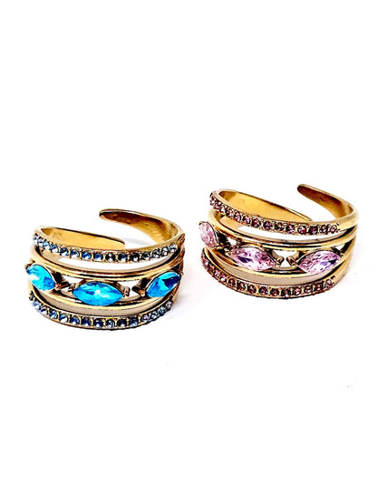 Anello Regolabile "Jasmine" Gold con Pietre Color Quarzo Rosa o Acquamarina - 333HOPE333