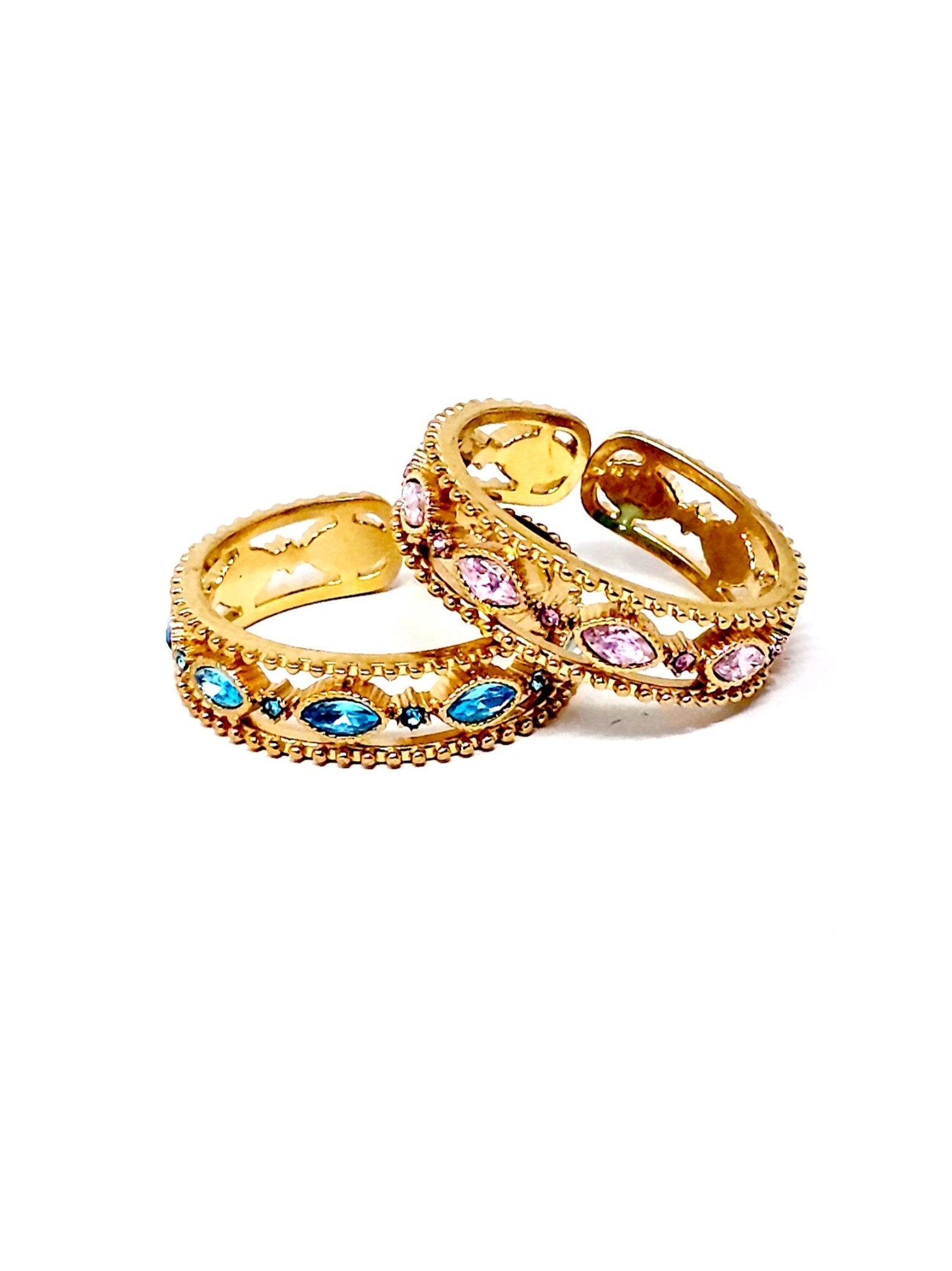 Anello Regolabile "Jasmine Light" Gold con Pietre Color Quarzo Rosa o Acquamarina - 333HOPE333