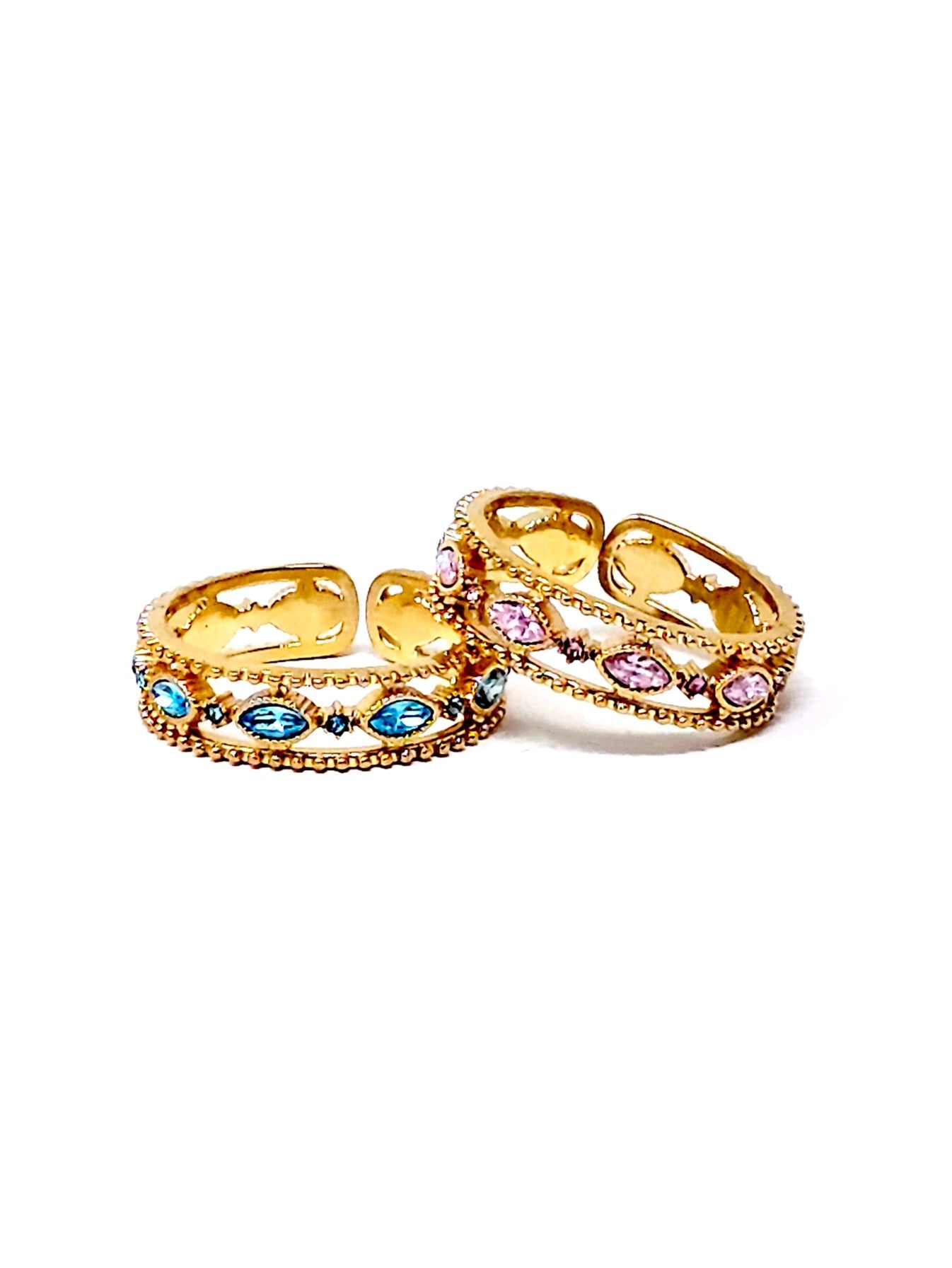 Anello Regolabile "Jasmine Light" Gold con Pietre Color Quarzo Rosa o Acquamarina - 333HOPE333