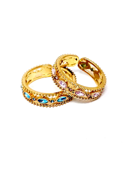 Anello Regolabile "Jasmine Light" Gold con Pietre Color Quarzo Rosa o Acquamarina - 333HOPE333