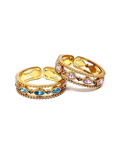 Anello Regolabile "Jasmine Light" Gold con Pietre Color Quarzo Rosa o Acquamarina - 333HOPE333