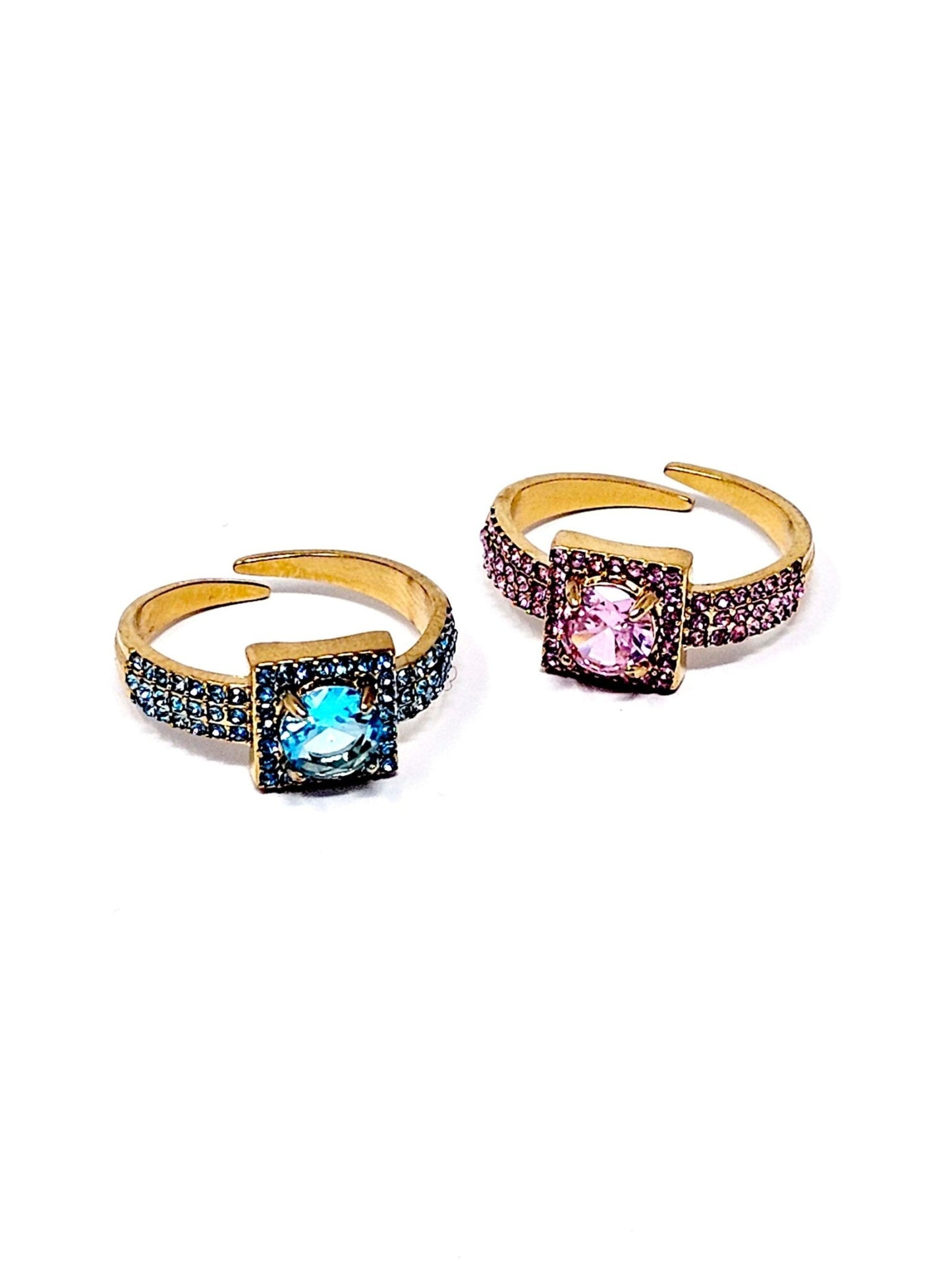 Anello Regolabile "Lumina" Gold con Pietre Color Quarzo Rosa o Acquamarina - 333HOPE333
