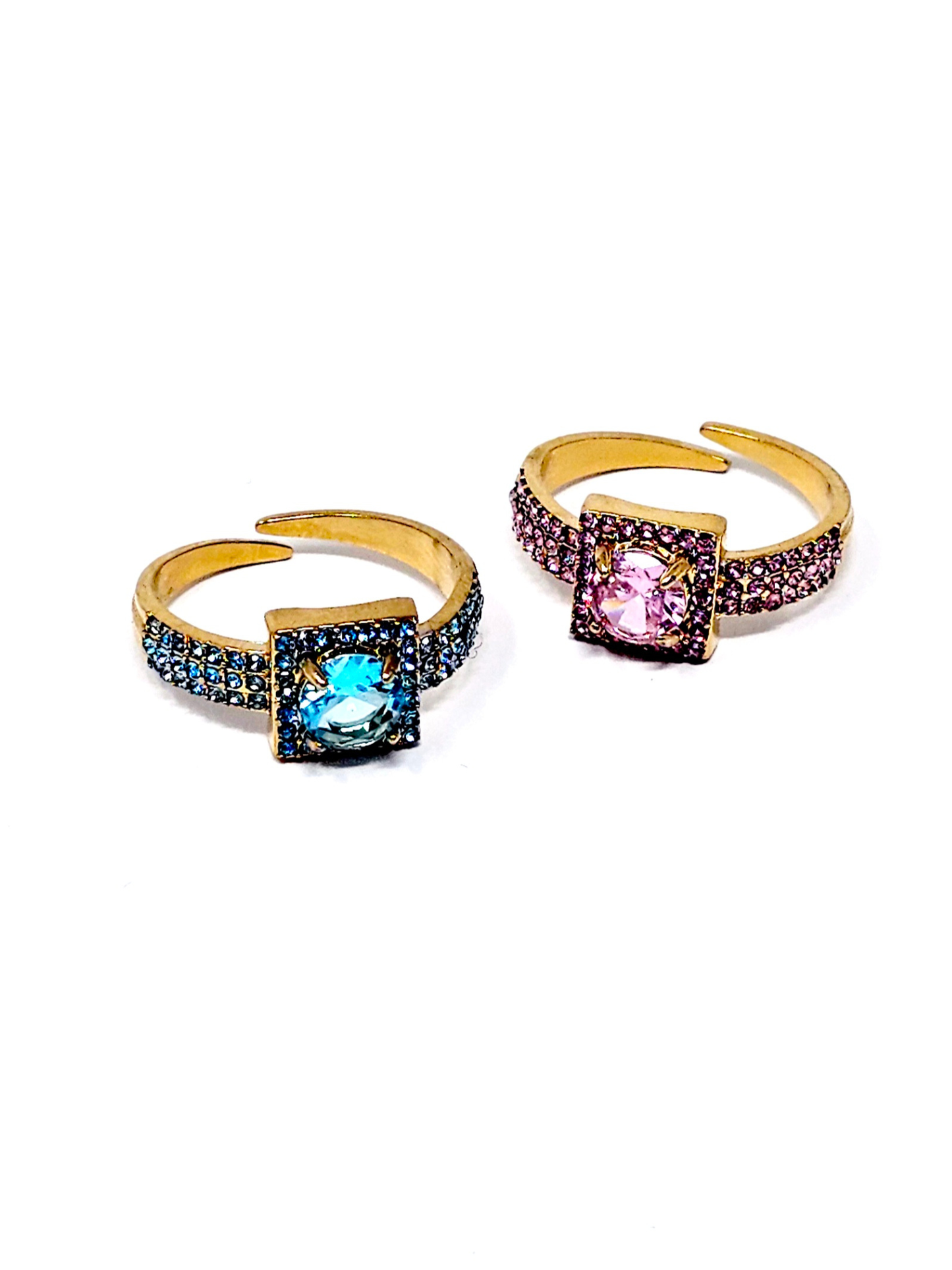 Anello Regolabile "Lumina" Gold con Pietre Color Quarzo Rosa o Acquamarina - 333HOPE333
