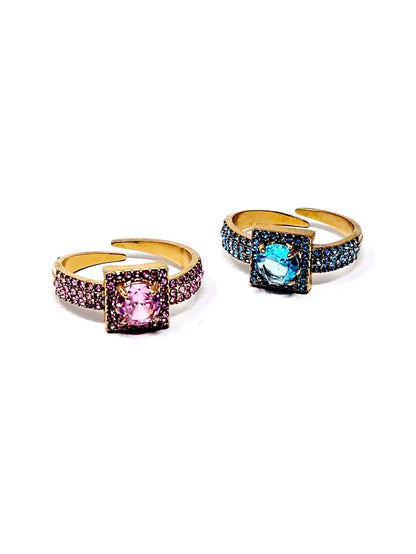 Anello Regolabile "Lumina" Gold con Pietre Color Quarzo Rosa o Acquamarina - 333HOPE333