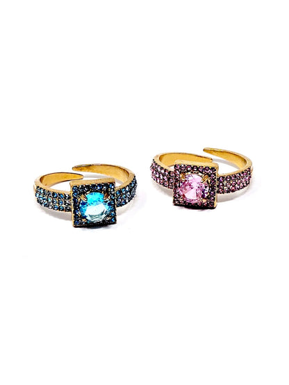 Anello Regolabile "Lumina" Gold con Pietre Color Quarzo Rosa o Acquamarina - 333HOPE333