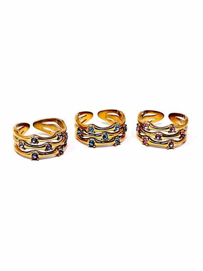 Anello Regolabile "Medea" Gold con Pietre Color Quarzo Rosa o Acquamarina o Ametista - 333HOPE333