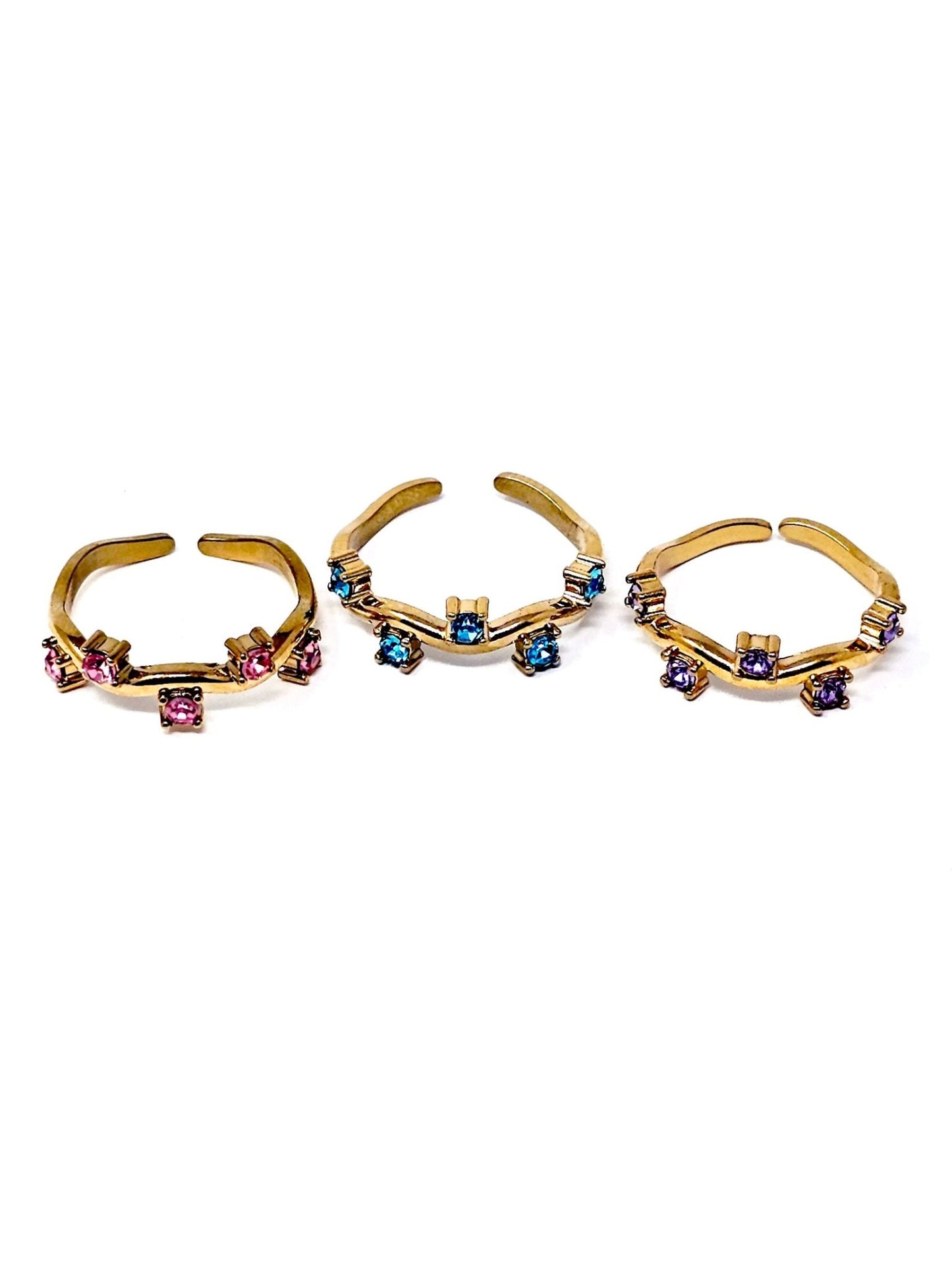 Anello Regolabile "Medea" Gold con Pietre Color Quarzo Rosa o Acquamarina o Ametista - 333HOPE333