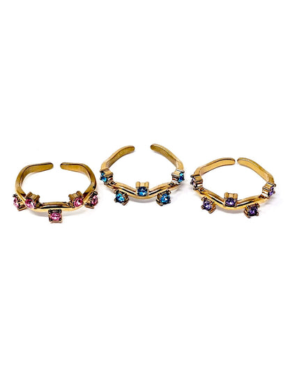Anello Regolabile "Medea" Gold con Pietre Color Quarzo Rosa o Acquamarina o Ametista - 333HOPE333
