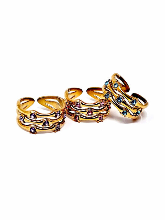 Anello Regolabile "Medea" Gold con Pietre Color Quarzo Rosa o Acquamarina o Ametista - 333HOPE333