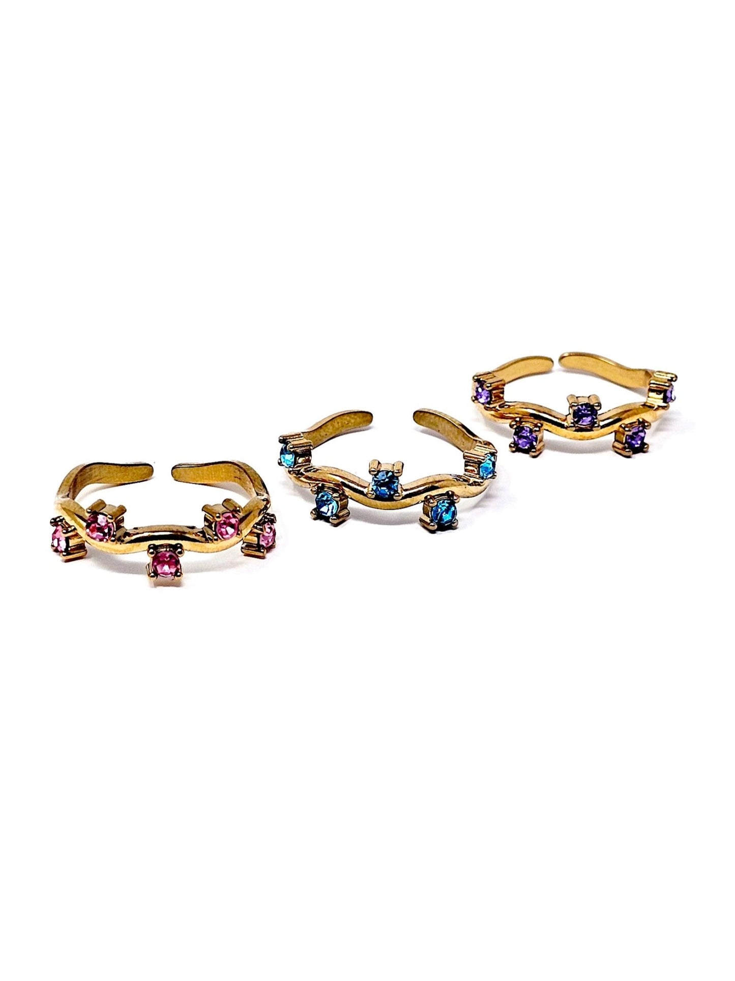Anello Regolabile "Medea" Gold con Pietre Color Quarzo Rosa o Acquamarina o Ametista - 333HOPE333