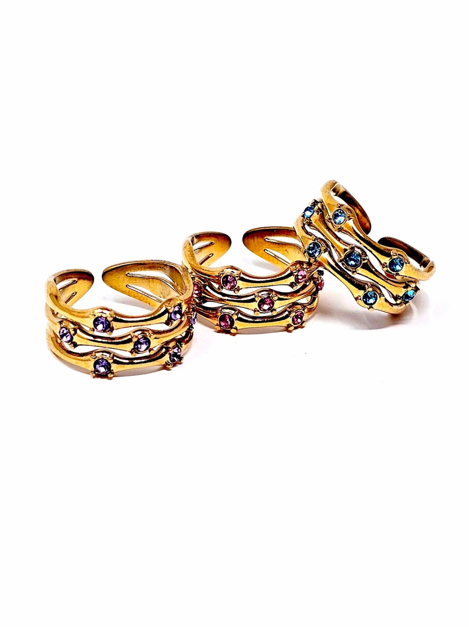Anello Regolabile "Medea" Gold con Pietre Color Quarzo Rosa o Acquamarina o Ametista - 333HOPE333