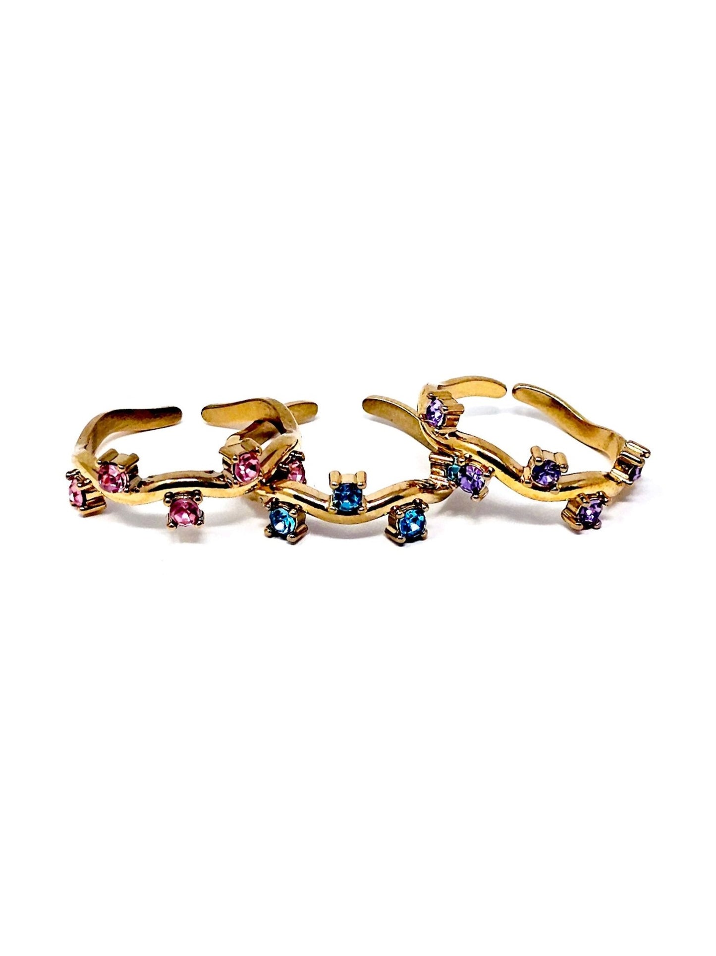 Anello Regolabile "Medea" Gold con Pietre Color Quarzo Rosa o Acquamarina o Ametista - 333HOPE333