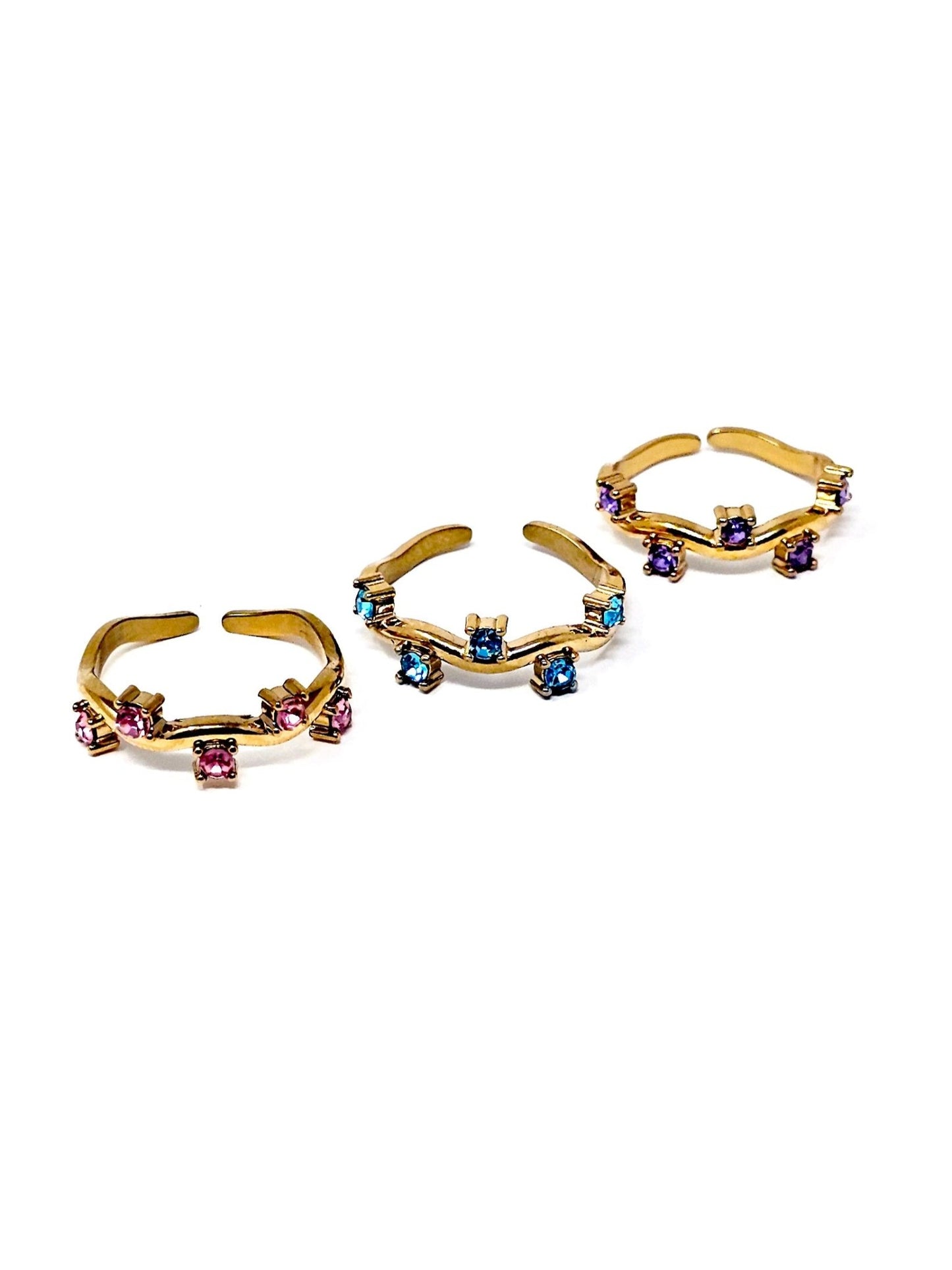 Anello Regolabile "Medea" Gold con Pietre Color Quarzo Rosa o Acquamarina o Ametista - 333HOPE333
