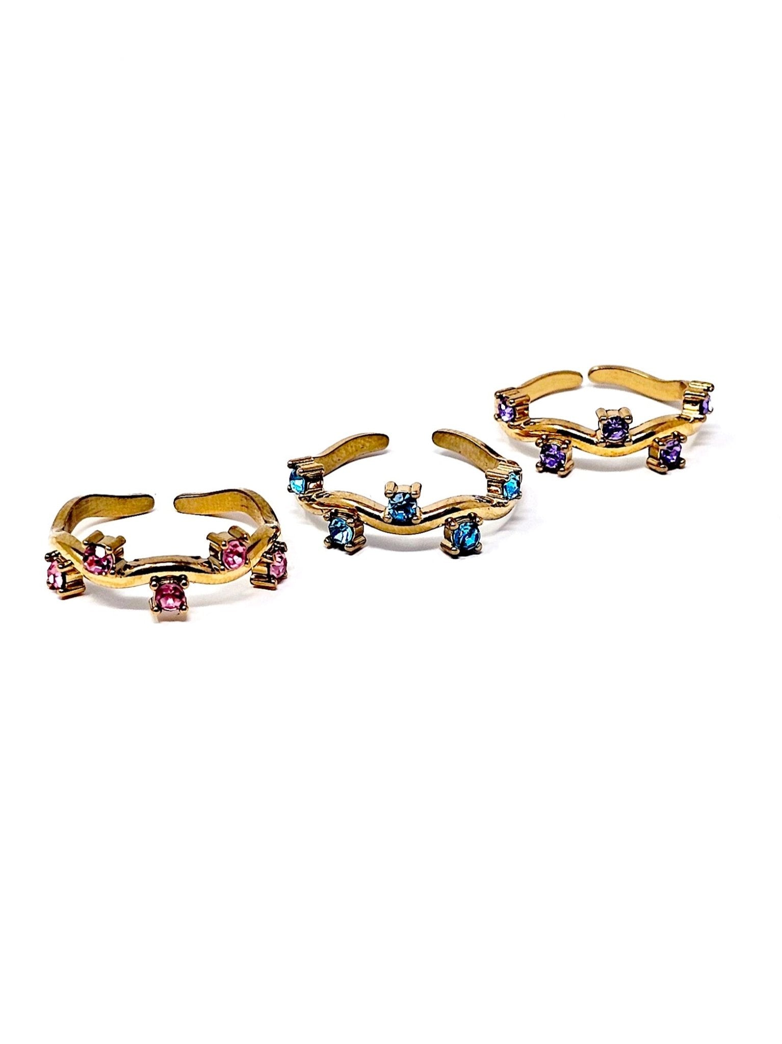 Anello Regolabile "Medea" Gold con Pietre Color Quarzo Rosa o Acquamarina o Ametista - 333HOPE333