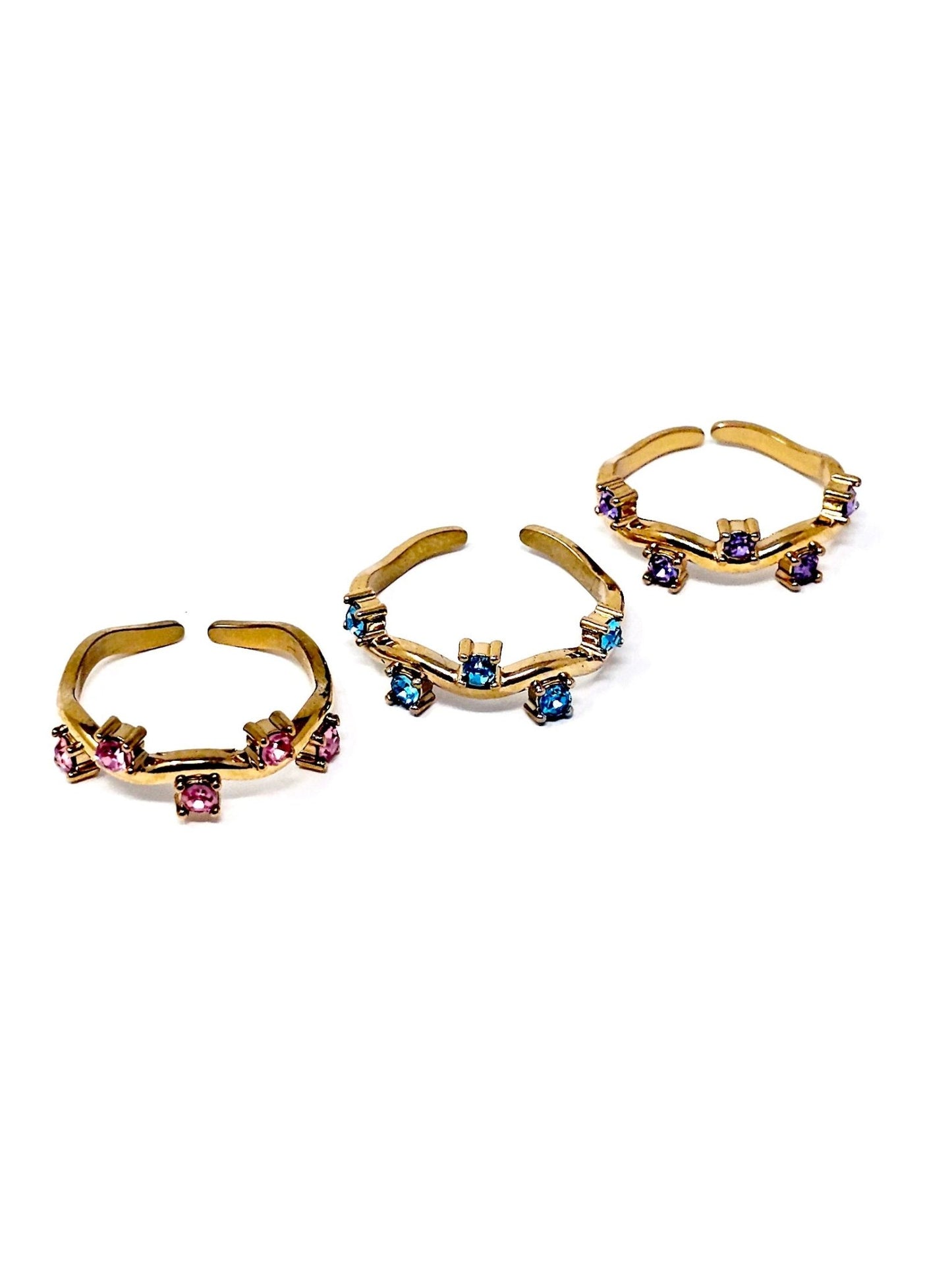 Anello Regolabile "Medea" Gold con Pietre Color Quarzo Rosa o Acquamarina o Ametista - 333HOPE333