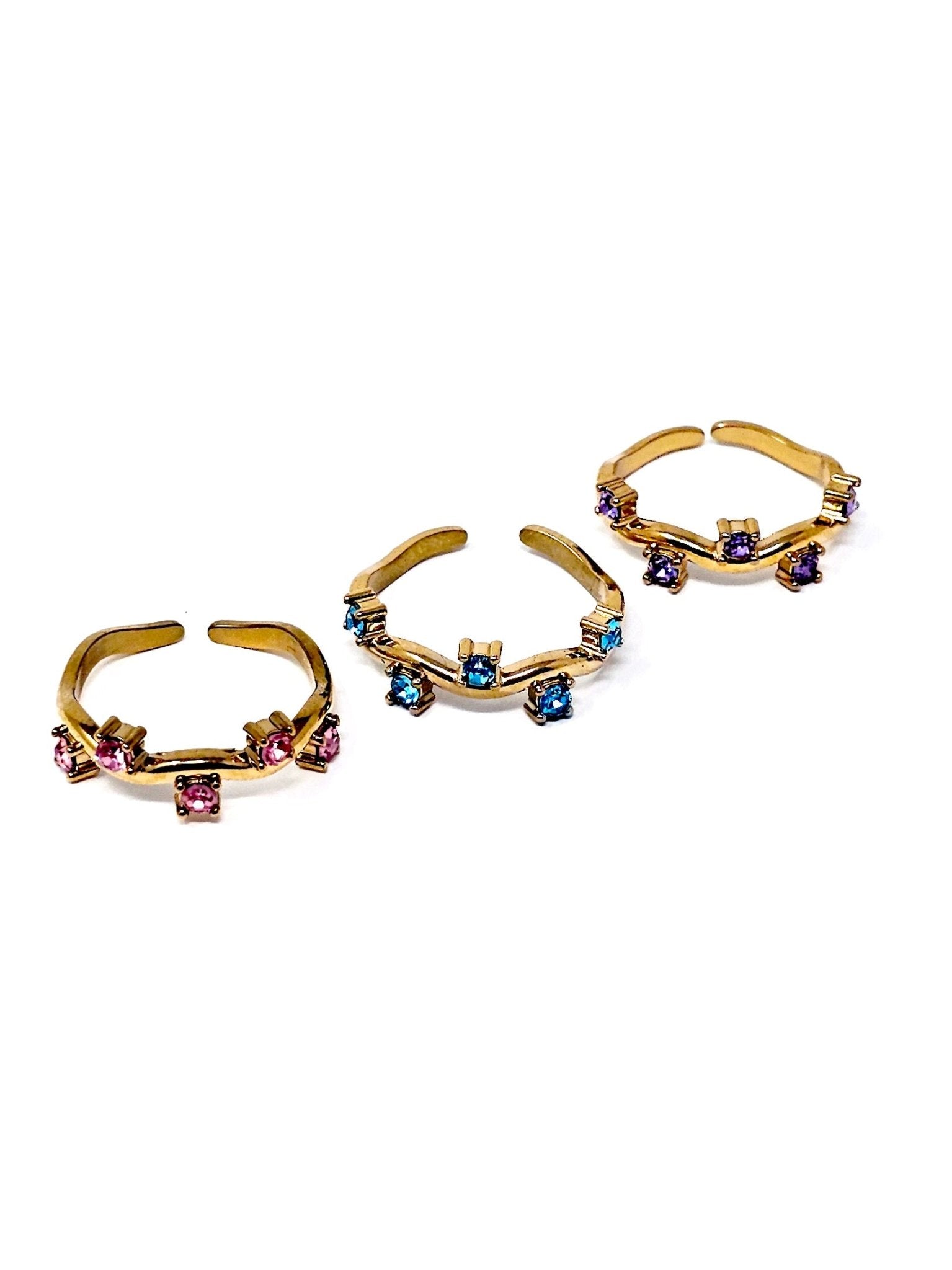 Anello Regolabile "Medea" Gold con Pietre Color Quarzo Rosa o Acquamarina o Ametista - 333HOPE333