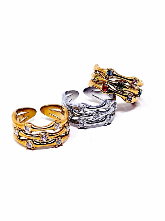 Anello Regolabile "Medea" Silver o Gold o Gold con Pietre Multicolor - 333HOPE333