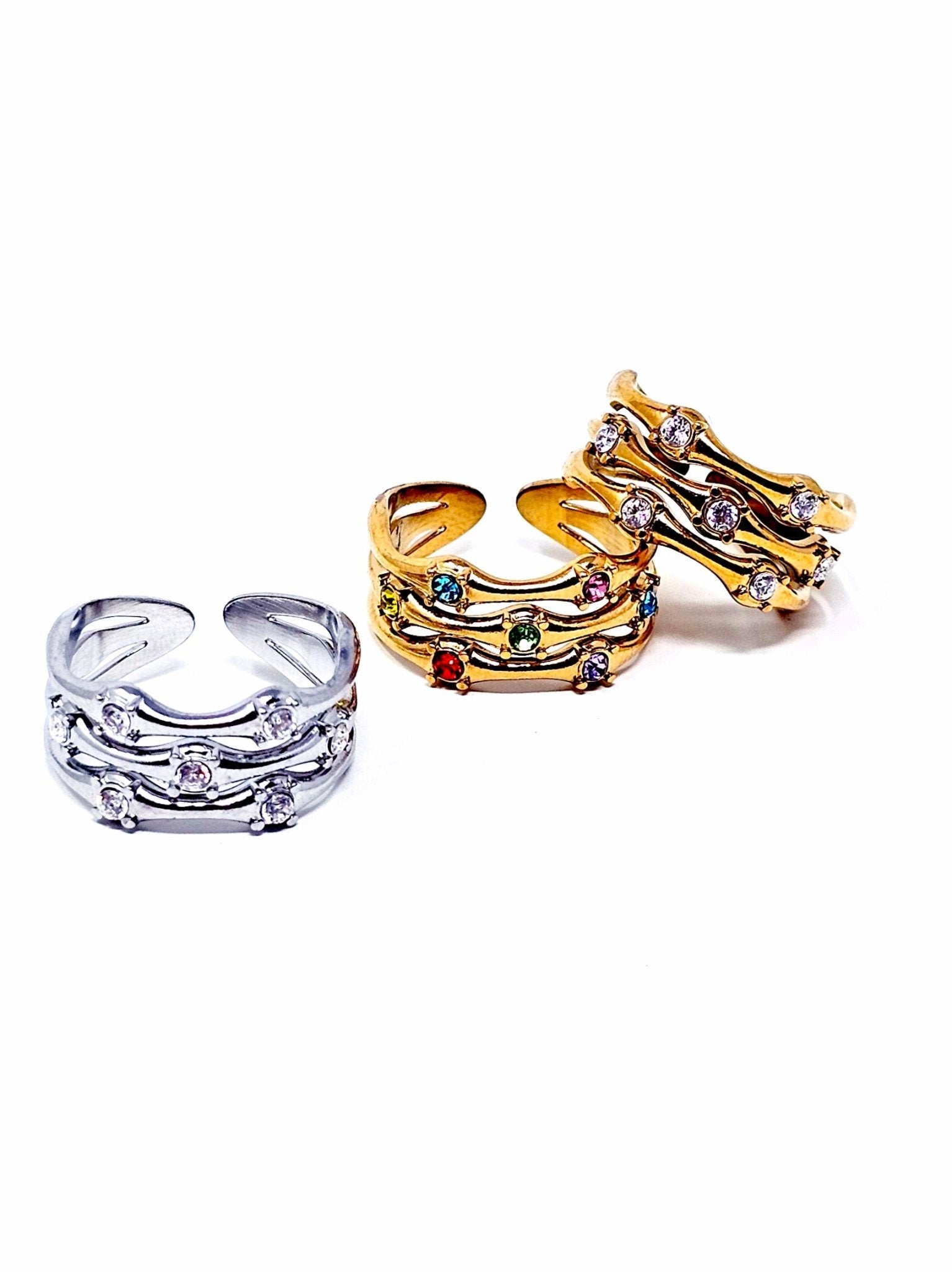 Anello Regolabile "Medea" Silver o Gold o Gold con Pietre Multicolor - 333HOPE333