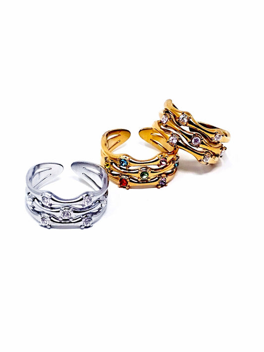 Anello Regolabile "Medea" Silver o Gold o Gold con Pietre Multicolor - 333HOPE333