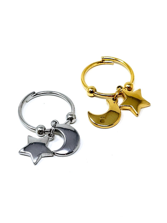 Anello Regolabile "Moon & Star" Gold o Silver - 333HOPE333