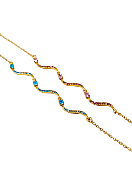 Bracciale "Artemide" Gold con Pietre Quarzo Rosa o Acquamarina - 333HOPE333
