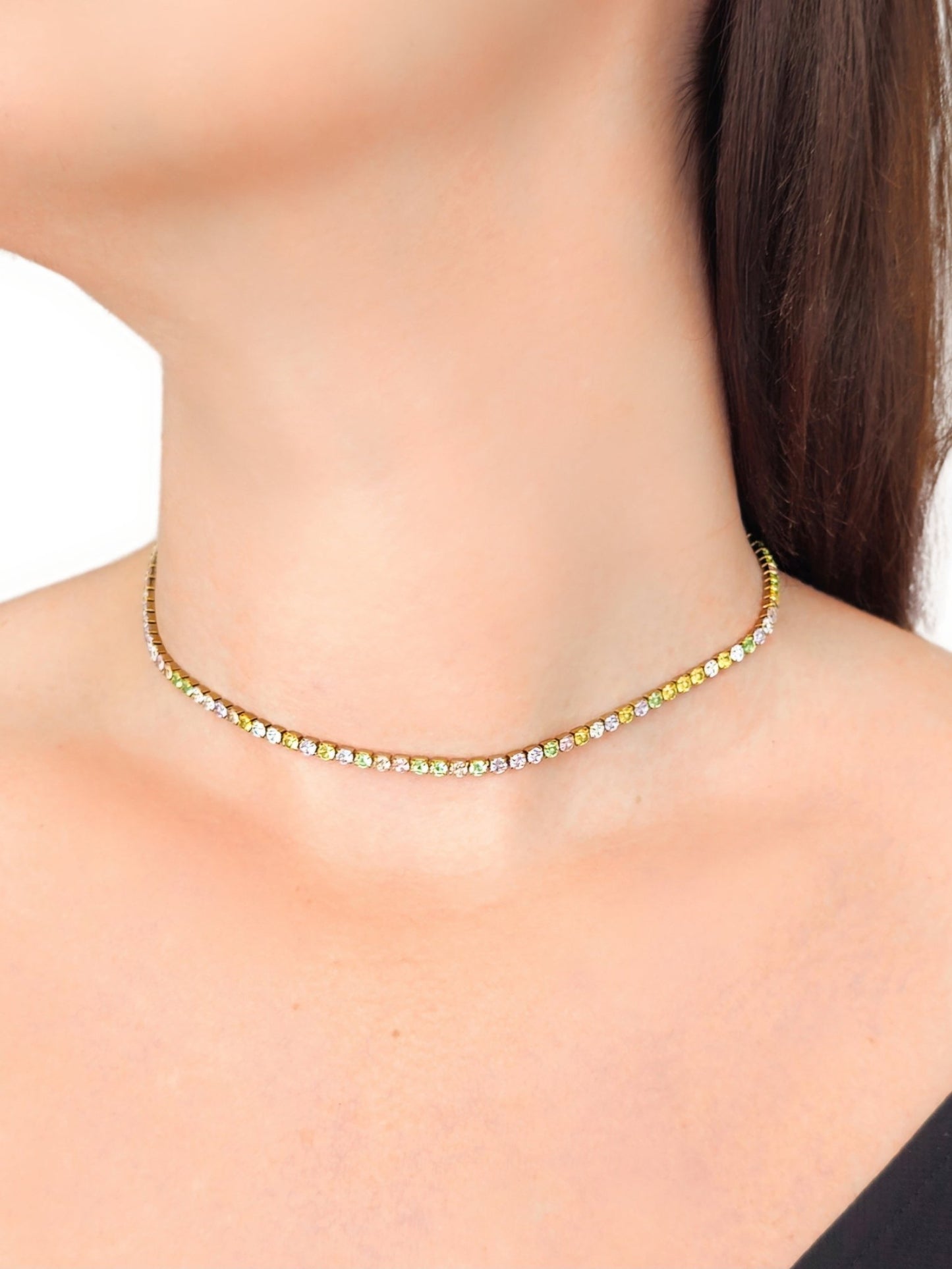 Choker/Girocollo Tennis Gold con Pietre Pastel Colors (3 mm.) - 333HOPE333