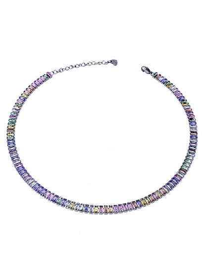 Choker/Girocollo Tennis "Royalty" Silver con Pietre Multicolor - 333HOPE333