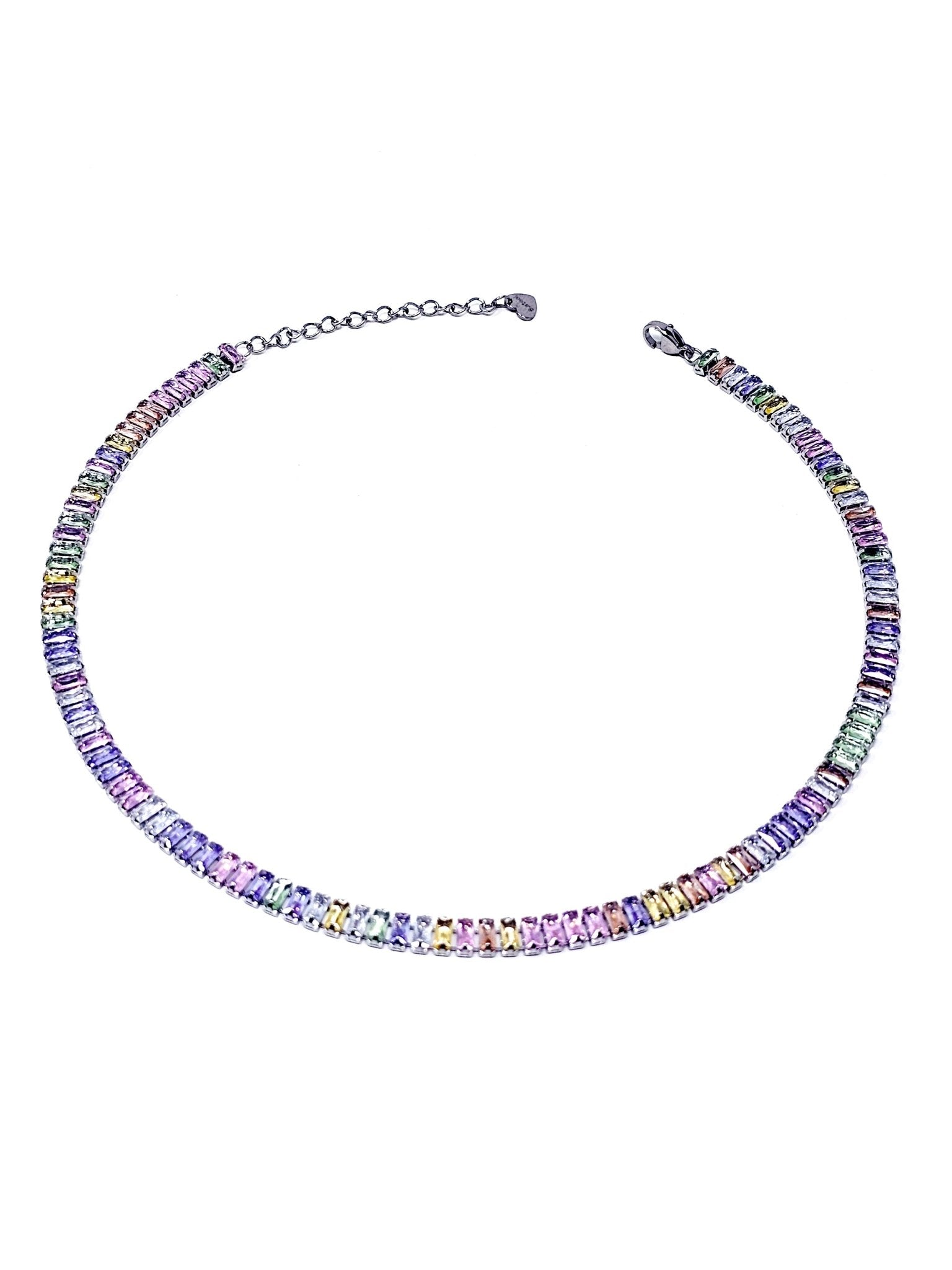 Choker/Girocollo Tennis "Royalty" Silver con Pietre Multicolor - 333HOPE333
