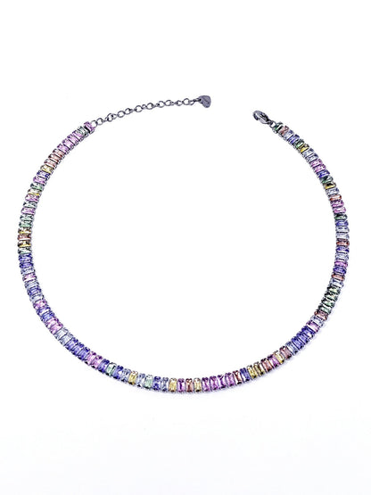 Choker/Girocollo Tennis "Royalty" Silver con Pietre Multicolor - 333HOPE333