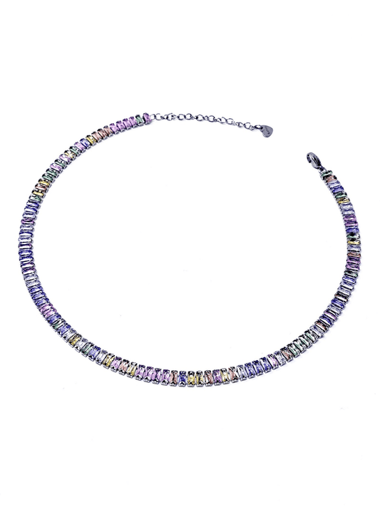 Choker/Girocollo Tennis "Royalty" Silver con Pietre Multicolor - 333HOPE333