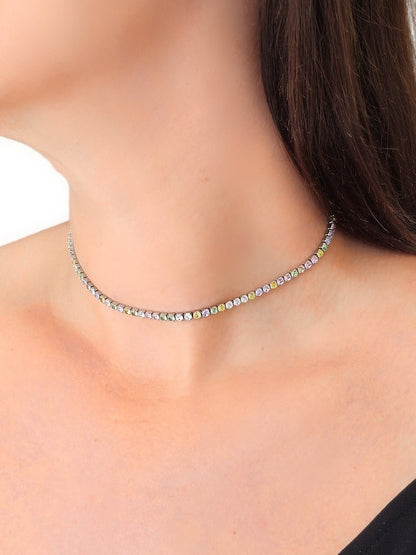 Choker/Girocollo Tennis Silver con Pietre Pastel Colors (3 mm.) - 333HOPE333