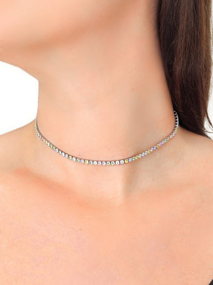 Choker/Girocollo Tennis Silver con Pietre Pastel Colors (3 mm.) - 333HOPE333