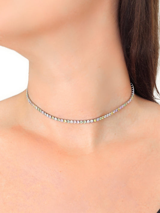 Choker/Girocollo Tennis Silver con Pietre Pastel Colors (3 mm.) - 333HOPE333