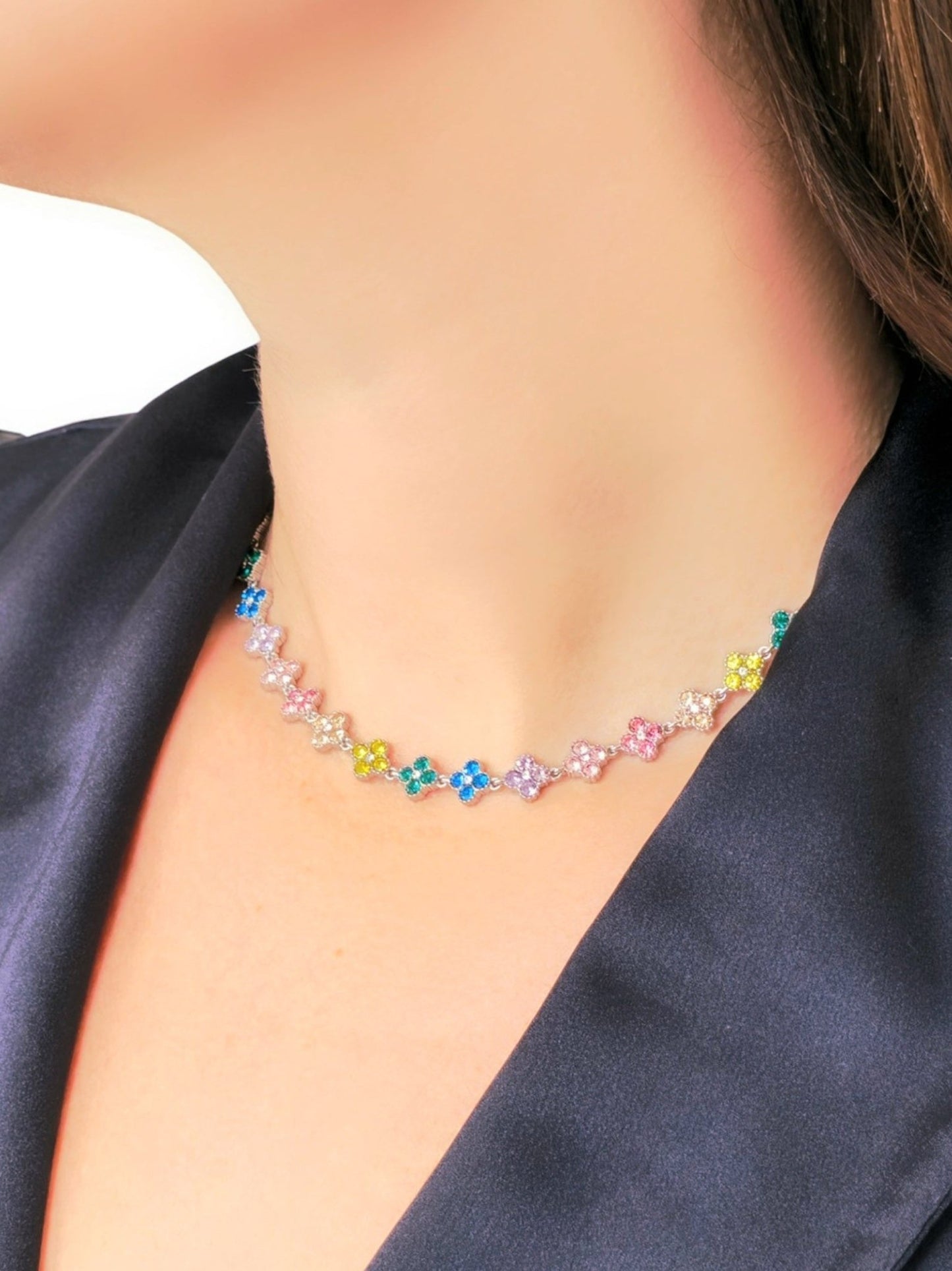 Choker/Girocollo "Vintage" Silver con Pietre Rainbow - 333HOPE333