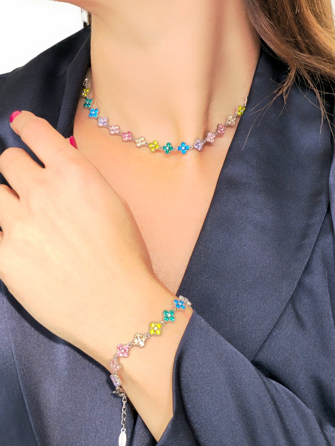 Choker/Girocollo "Vintage" Silver con Pietre Rainbow - 333HOPE333