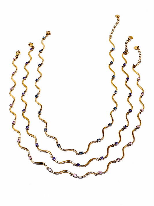Collana Girocollo "Mirea" Gold con Pietre Quarzo Rosa o Acquamarina o Ametista - 333HOPE333