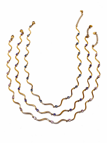 Collana Girocollo "Mirea" Gold con Pietre Quarzo Rosa o Acquamarina o Ametista - 333HOPE333