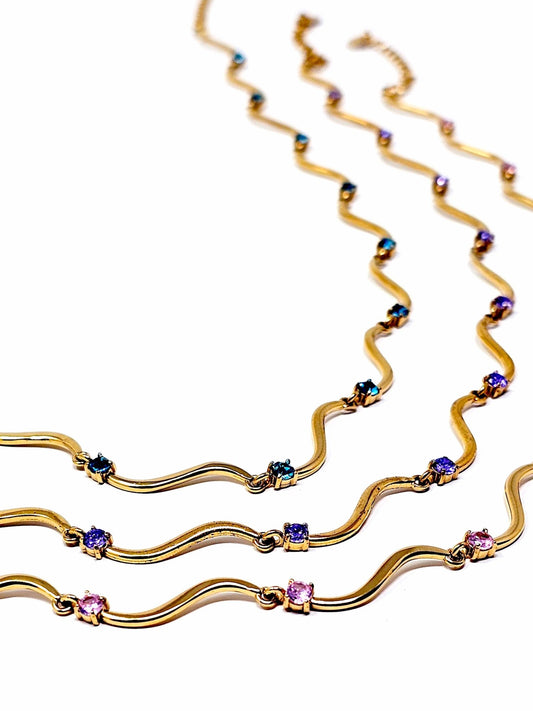 Collana Girocollo "Mirea" Gold con Pietre Quarzo Rosa o Acquamarina o Ametista - 333HOPE333