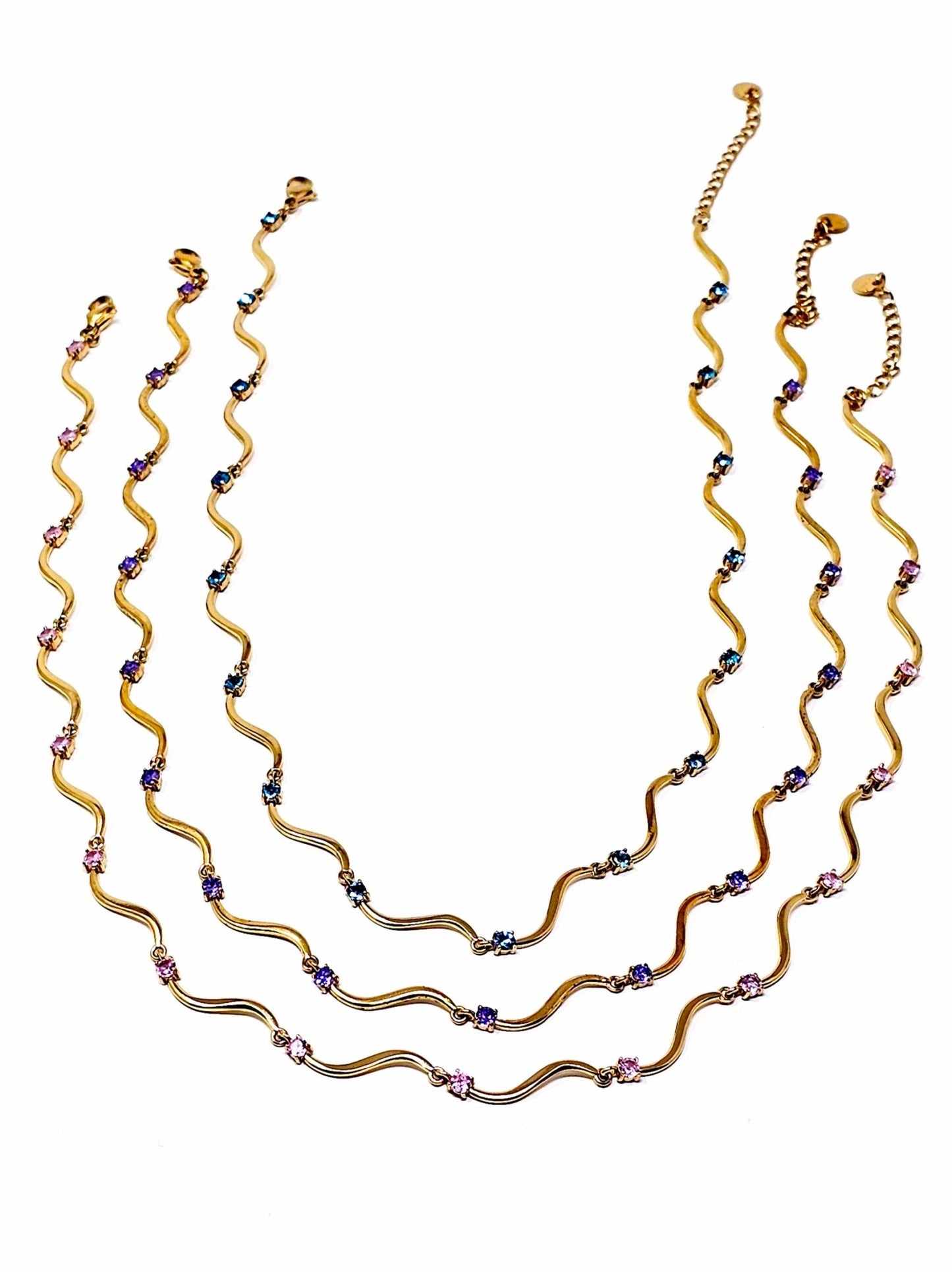 Collana Girocollo "Mirea" Gold con Pietre Quarzo Rosa o Acquamarina o Ametista - 333HOPE333