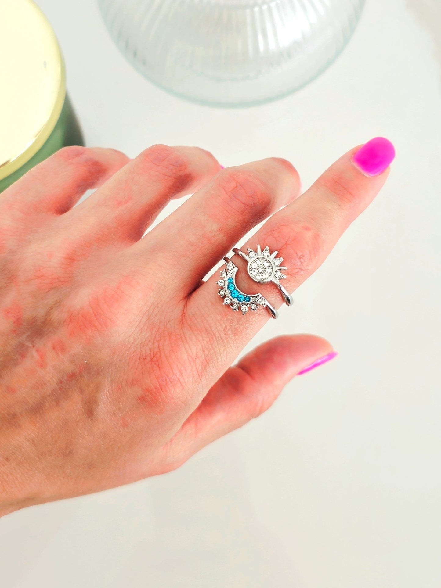 Coppia di Anelli Regolabili "Sun & Moon" Silver - 333HOPE333