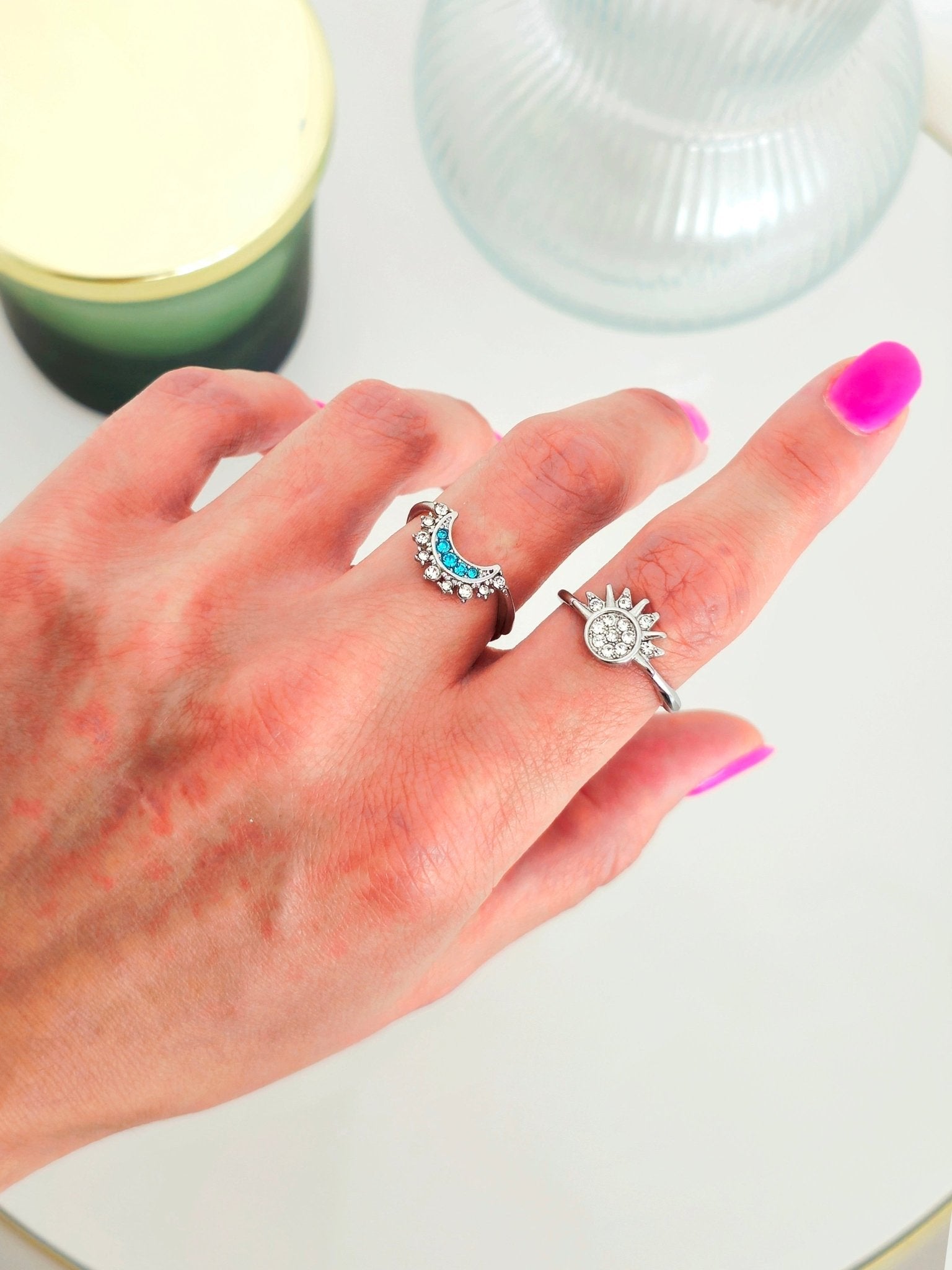 Coppia di Anelli Regolabili "Sun & Moon" Silver - 333HOPE333