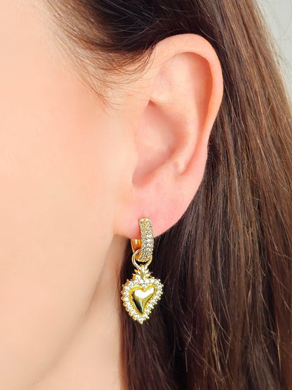 Coppia di Mini Hoops “Cuore Sacro Pavé” Gold - 333HOPE333