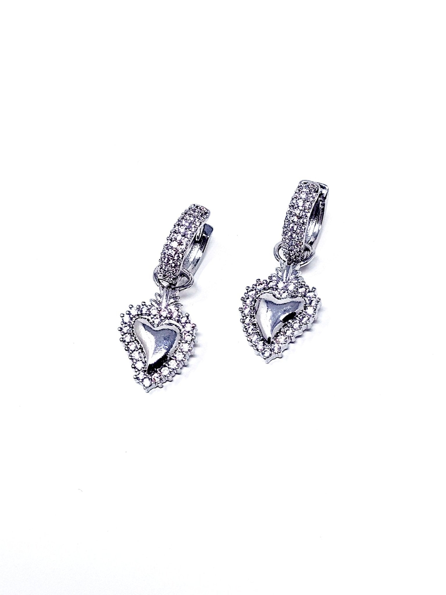 Coppia di Mini Hoops “Cuore Sacro Pavé” Silver - 333HOPE333