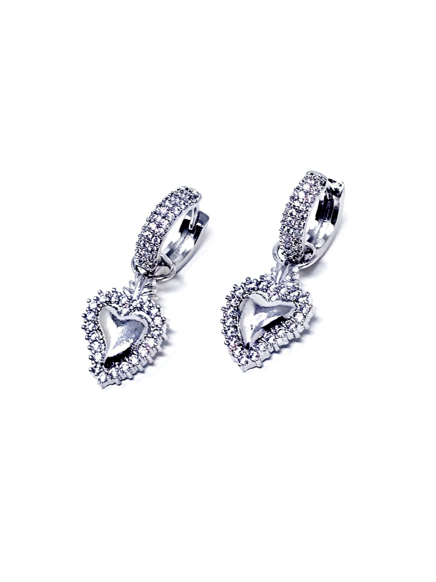 Coppia di Mini Hoops “Cuore Sacro Pavé” Silver - 333HOPE333