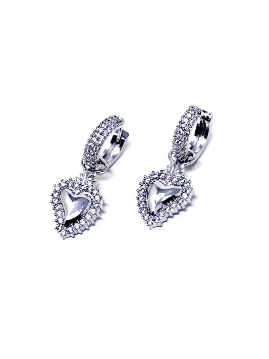 Coppia di Mini Hoops “Cuore Sacro Pavé” Silver - 333HOPE333