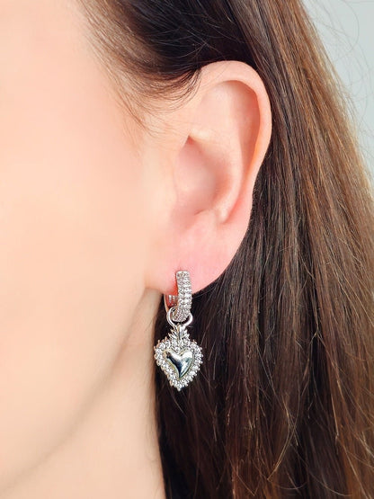 Coppia di Mini Hoops “Cuore Sacro Pavé” Silver - 333HOPE333